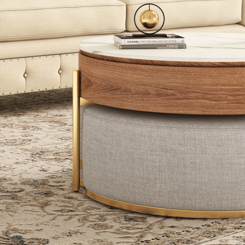 Lift Top Nesting Coffee Table with Storage and 3 Stools Z3965