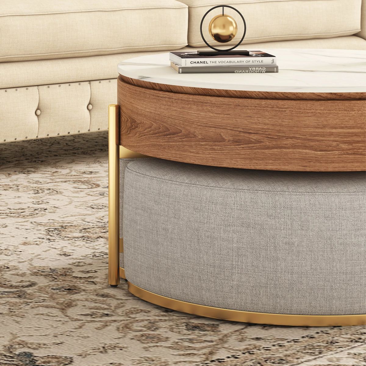 Lift Top Nesting Coffee Table with Storage and 3 Stools Z3965