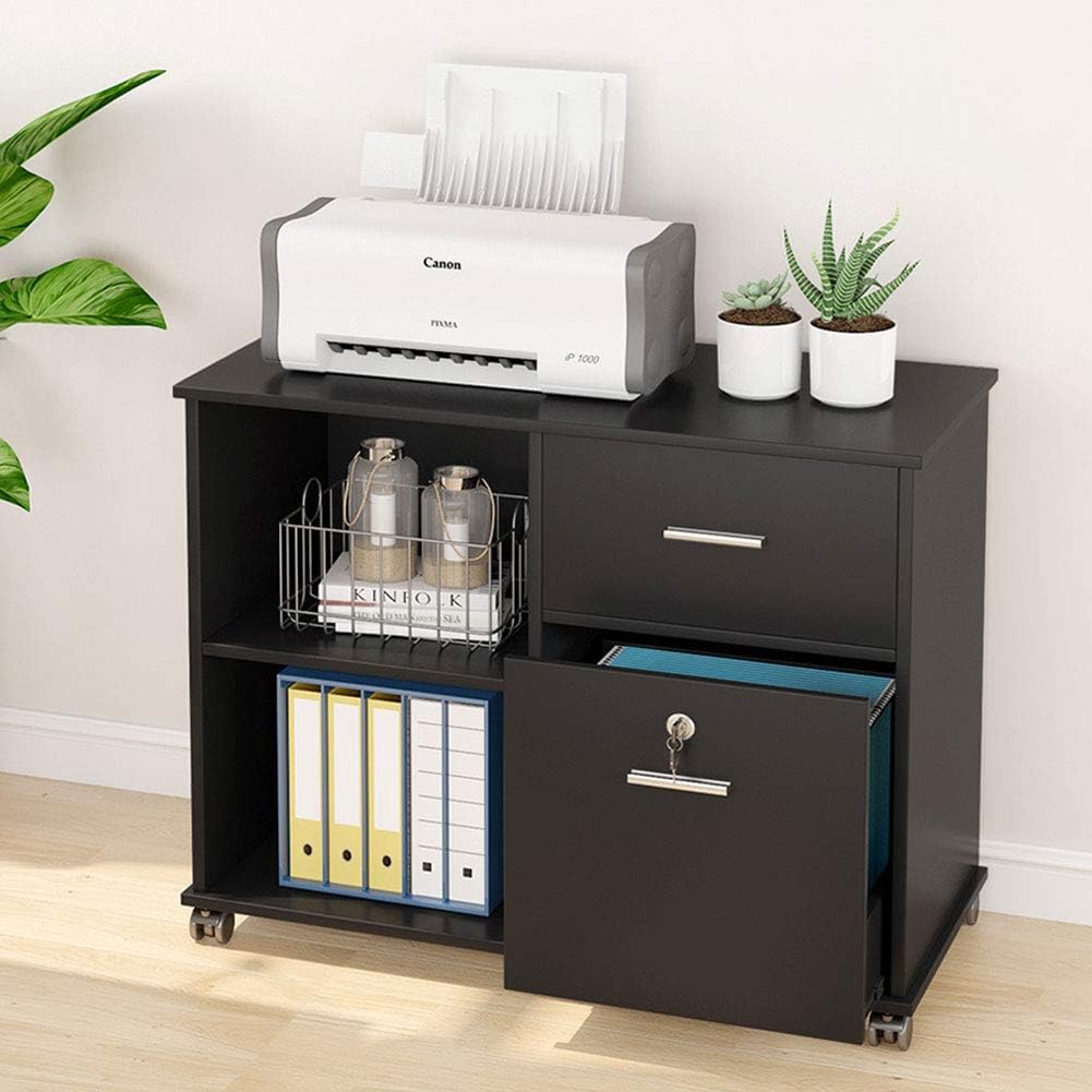 2 Drawer File Cabinet with Lock, Mobile Lateral Filing Cabinet with Wheels and Shelves F709