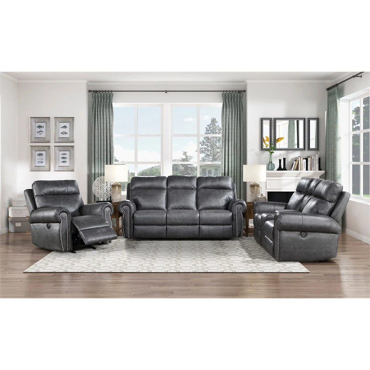 Gray Faux Leather Double Reclining Love Seat H3237