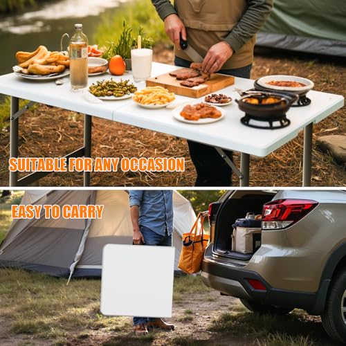 6FT Folding Table with Carrying Handle Portable Plastic R257019