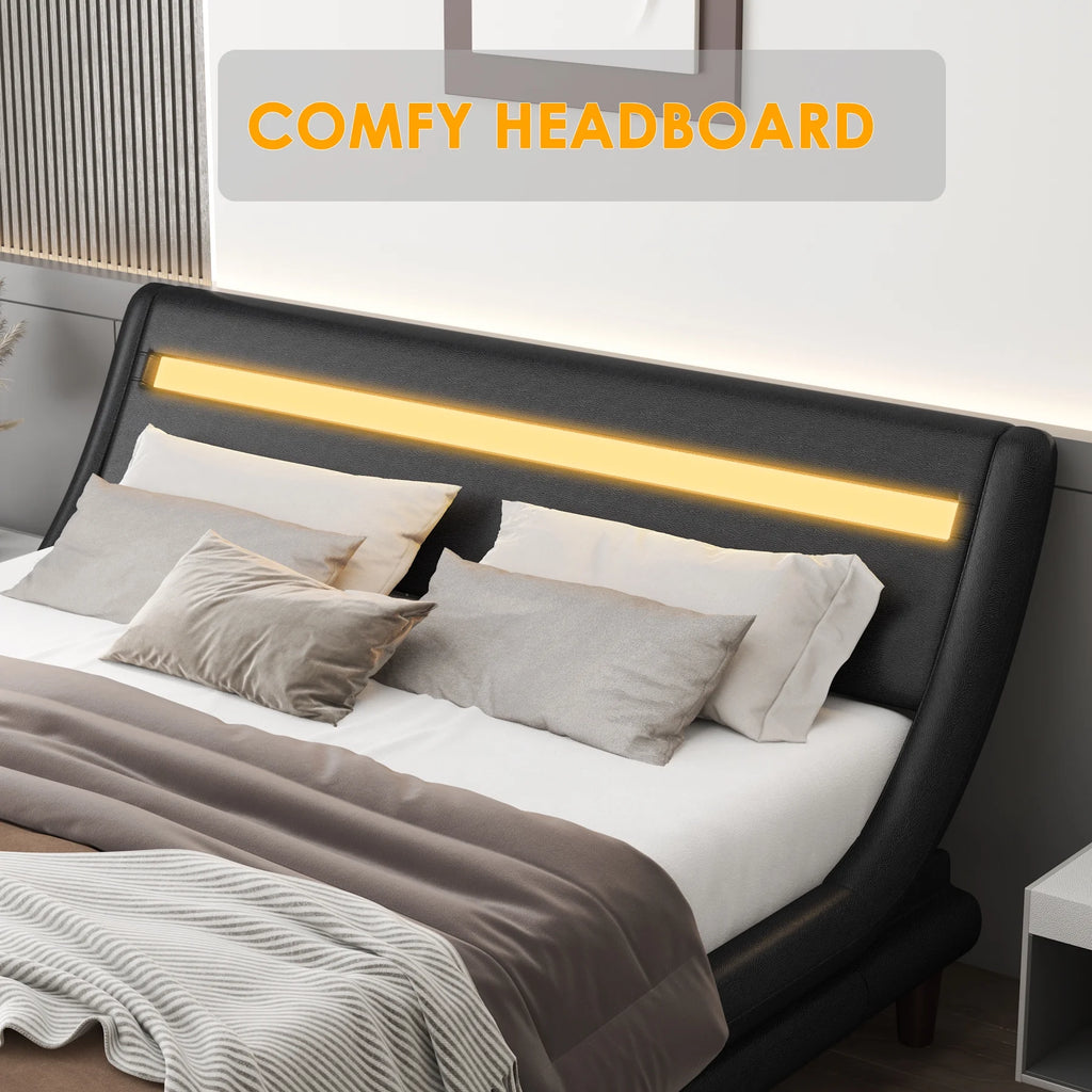Full LED PU Upholstered Platform Bed with Adjustable Headboard A9977