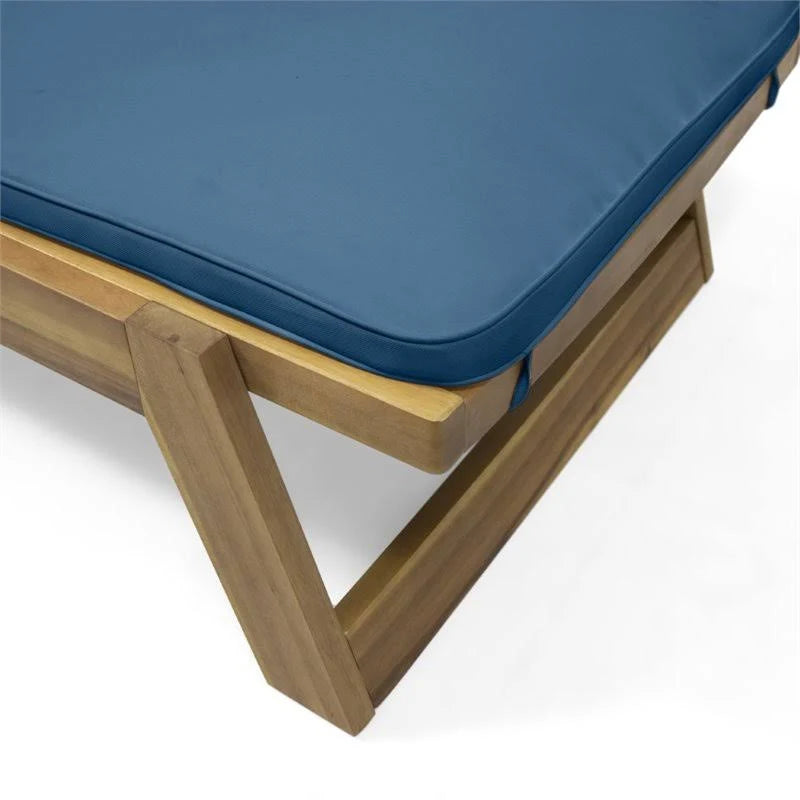 Teak and Blue Acacia Wood Chaise Lounge Set of 2 M6512