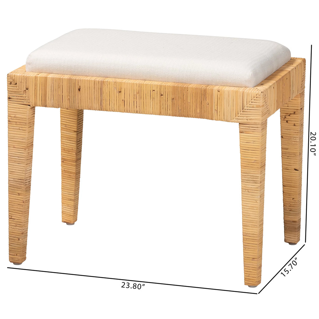 Natural Brown Rattan and Mahogany Wood Ottoman S6204