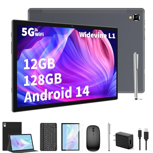 10 inch Android 14 Tablet with Keyboard, 12GB RAM 128GB ROM, Black O36628