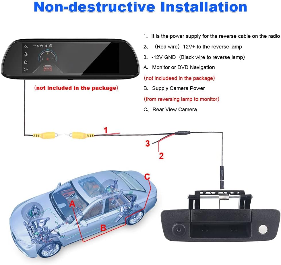 Black Waterproof Rear View Backup Camera Tailgate Handle S774
