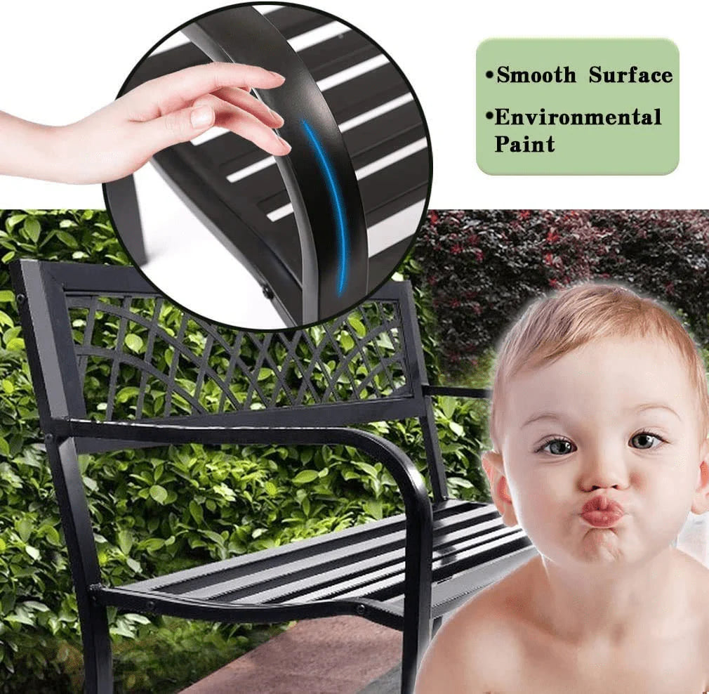 Black Outdoor Garden Bench with Armrests A706878