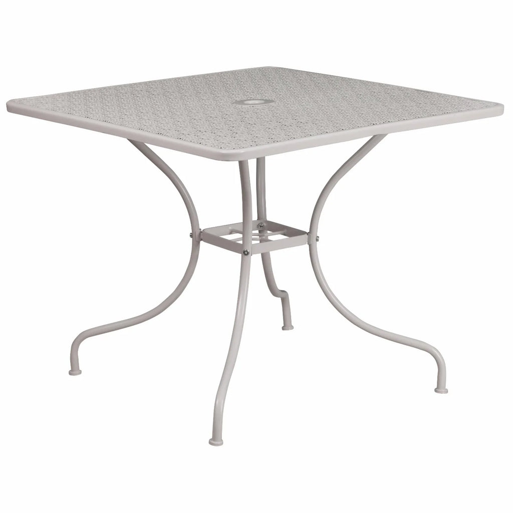Square Black Steel Patio Table with Umbrella Hole N4529