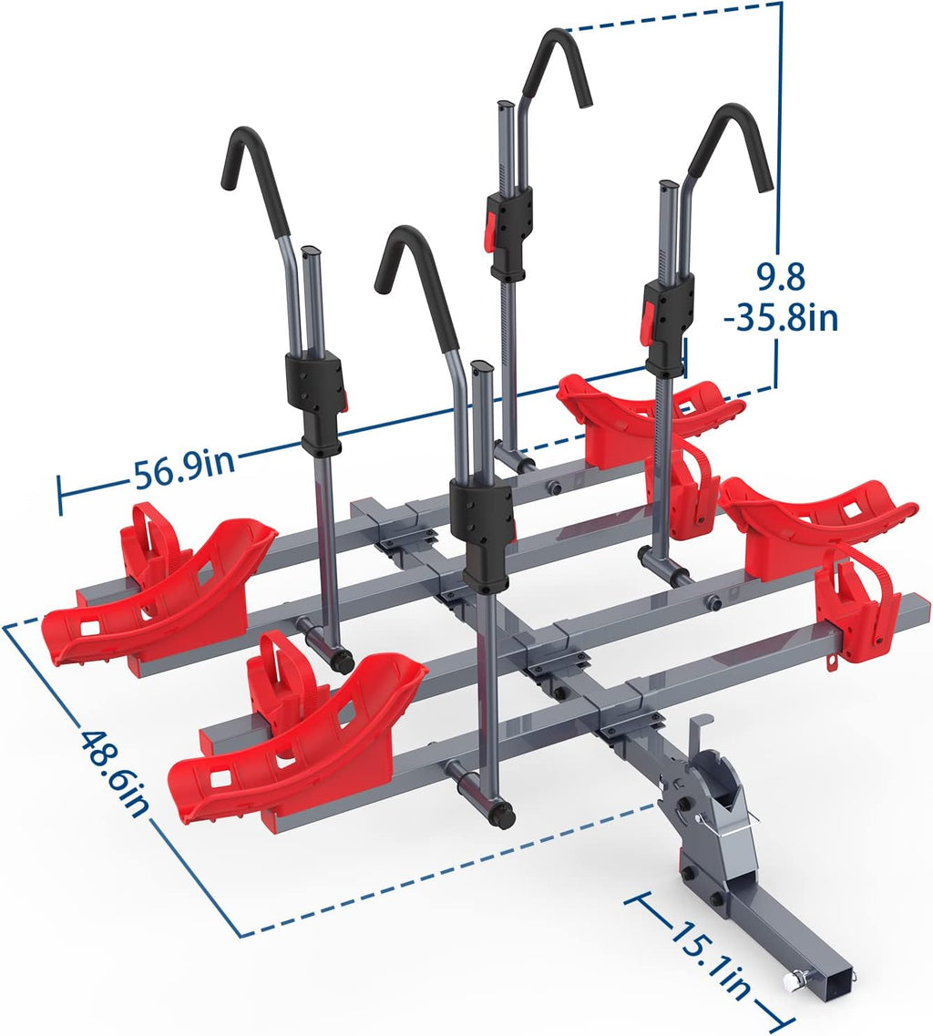 2'' Hitch Bike Rack 4 Pack, 4-Bike eBike Carrier, 132 lbs Capacity I84425