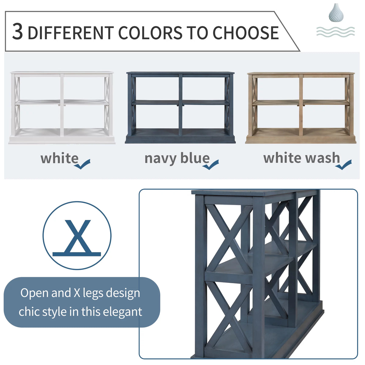 Navy Blue 3-Tier Console Table Y60919