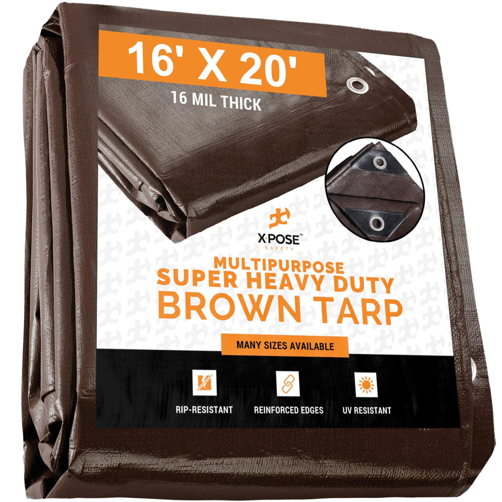 16 x 20 Super Heavy Duty 16 Mil Brown Poly Tarp Cover R8735