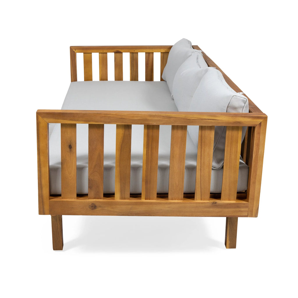Acacia Wood 3-seat Daybed with Green Cushion U149004