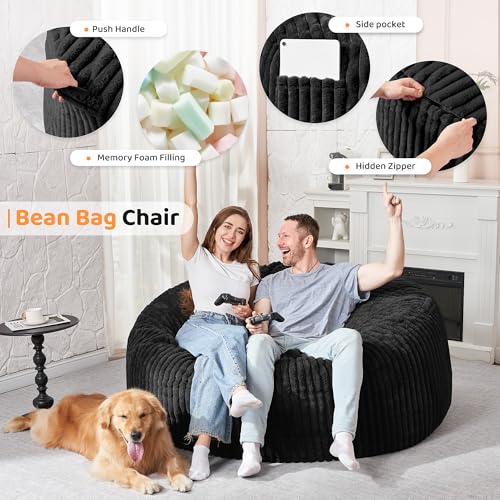 5FT Grey Memory Foam Bean Bag Chair with Plush Cover C64161
