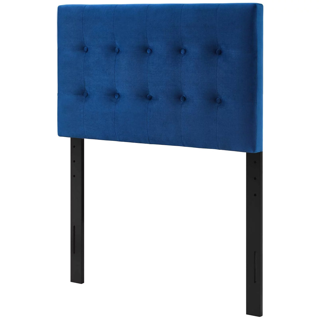 Navy Blue Velvet Tufted Twin Size Headboard W8874