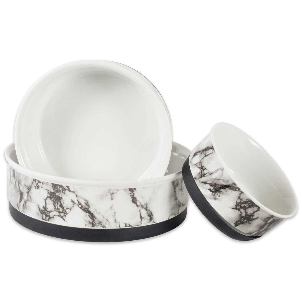 White Marble Pet Bowl Set of 2 Q756