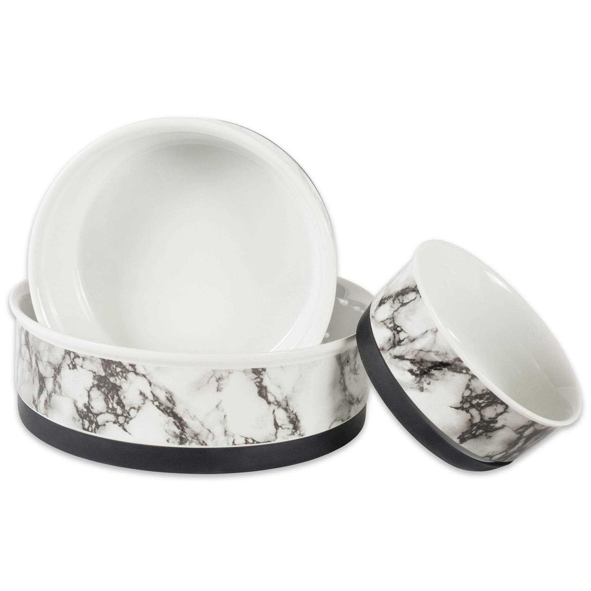 White Marble Pet Bowl Set of 2 Q756