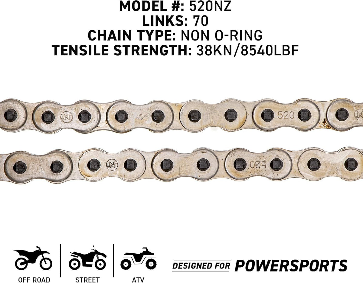 Drive Sprocket Chain Combo Front 11 Rear 34 Tooth 520NZ Standard 70 Links Pack of 2 F645007