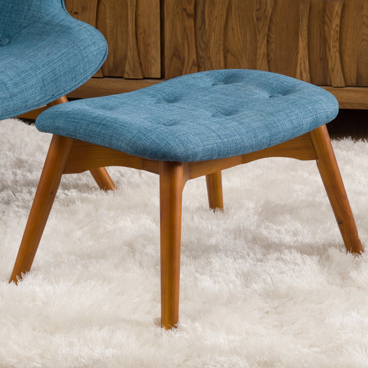 Mid-Century Modern Wingback Fabric Chair and Ottoman Set A48408