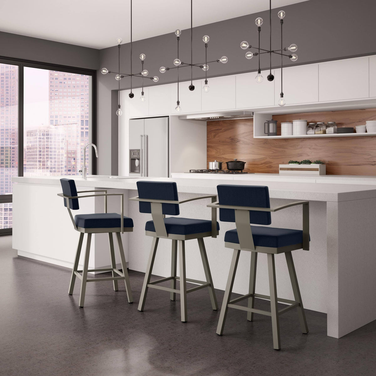 Dark Blue/Black Polyester Swivel Counter Stool B60002