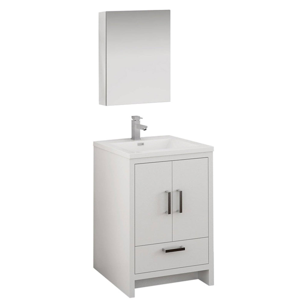 Glossy White Free Standing Bathroom Cabinet with Integrated Sink I74974