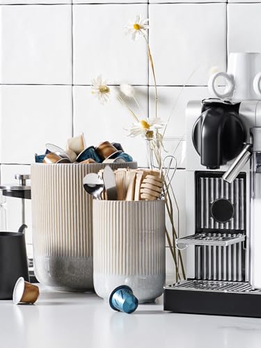 Set of 2 Ceramic Kitchen Utensil Holder, Glaze Marble Gray Q572
