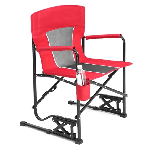 Portable Folding Rocking Camping Chair with Drink Holder, 250 lbs Capacity (Blue) L820124