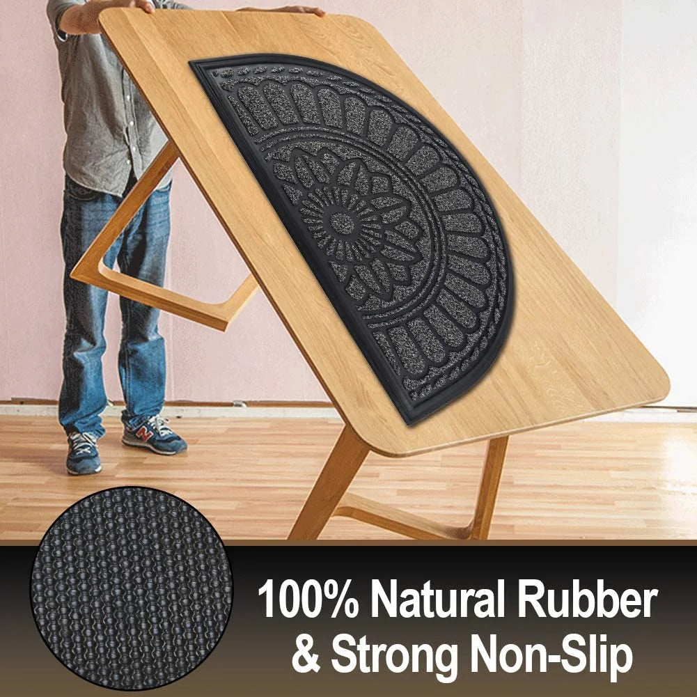 Half Round Door Mat, Non-Slip Rubber Low-Profile Doormat, 23.5" x 35.5", Gray J260400