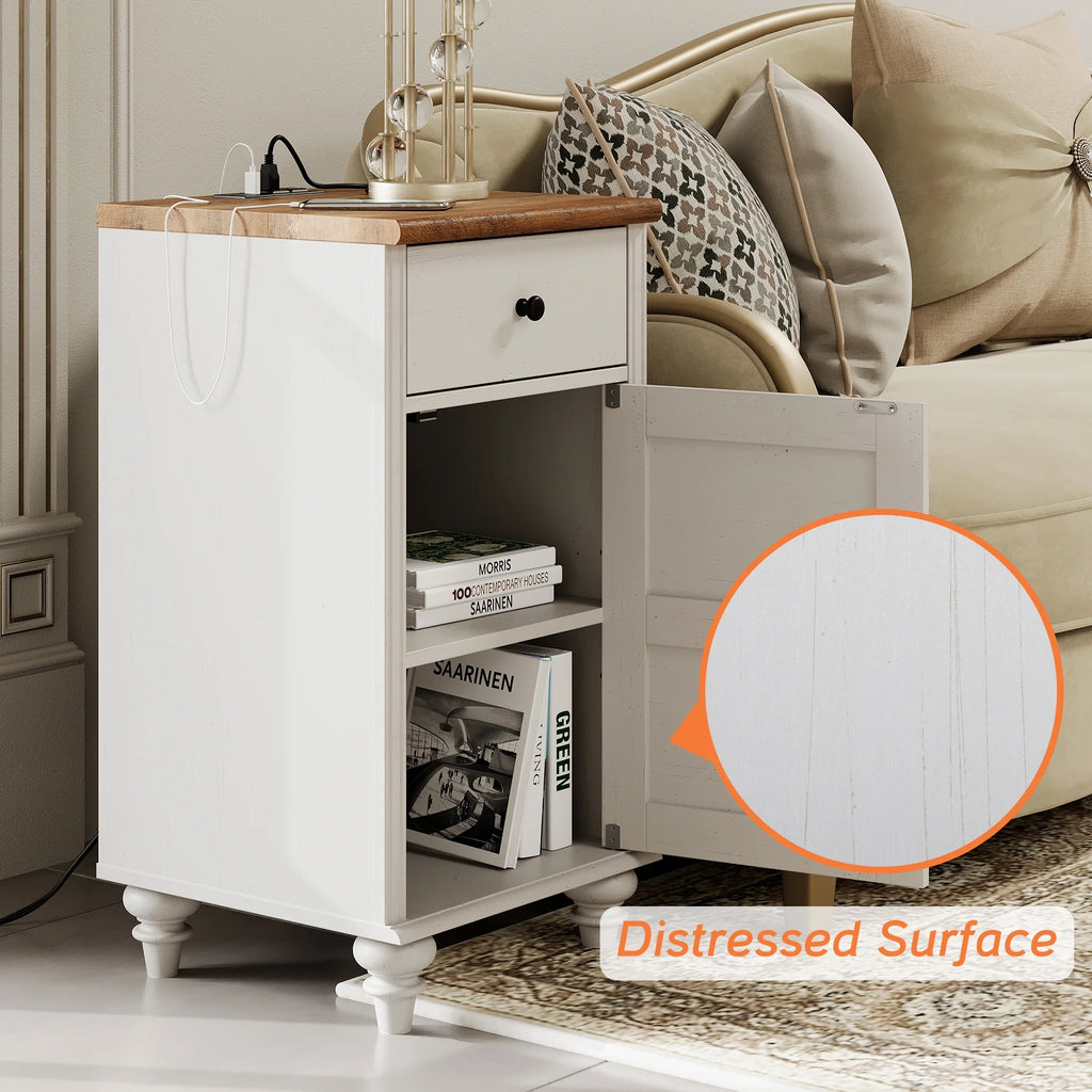 White and Oak 2 Drawer Nightstand with Open Shelf D222