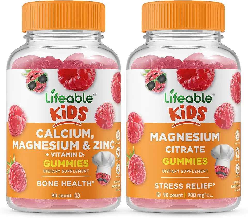 Calcium Magnesium & Zinc Kids Gummies Bundle Gluten Free GMO Free Chewable Gummy Vitamin Supplement I558310