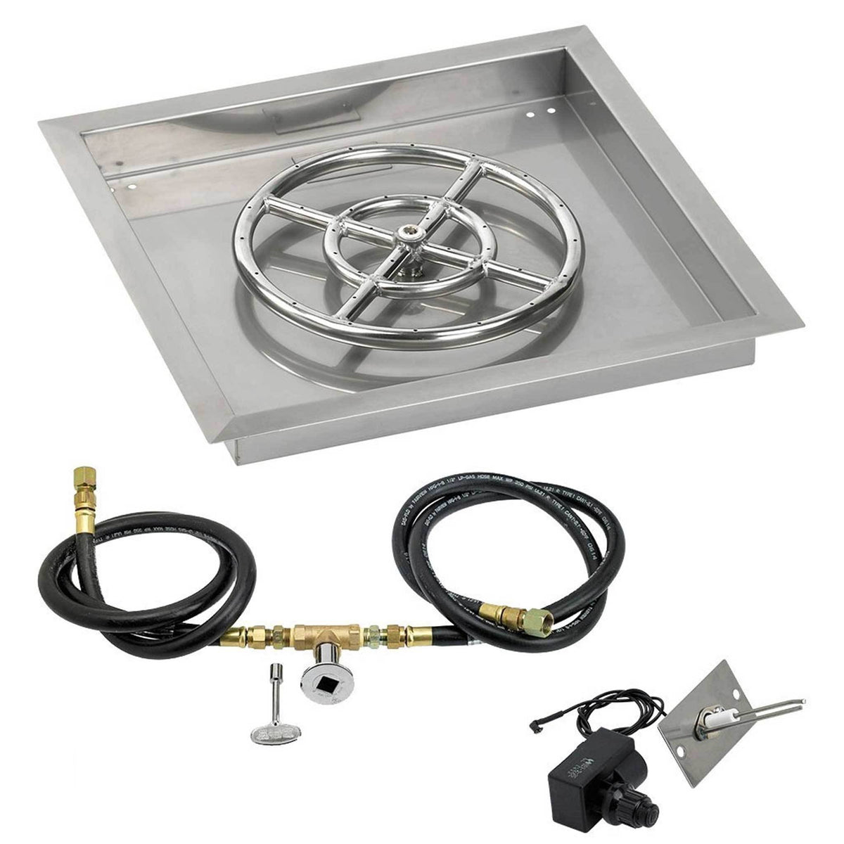 18x22 Square Stainless Steel Drop-In Pan with Match Light Kit Propane Fire Pit Ring C800465