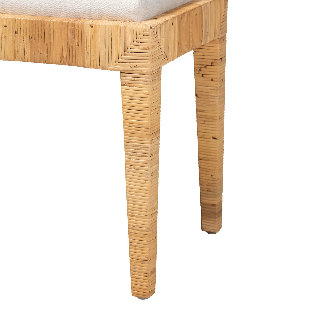 Natural Brown Rattan and Mahogany Wood Ottoman S6204