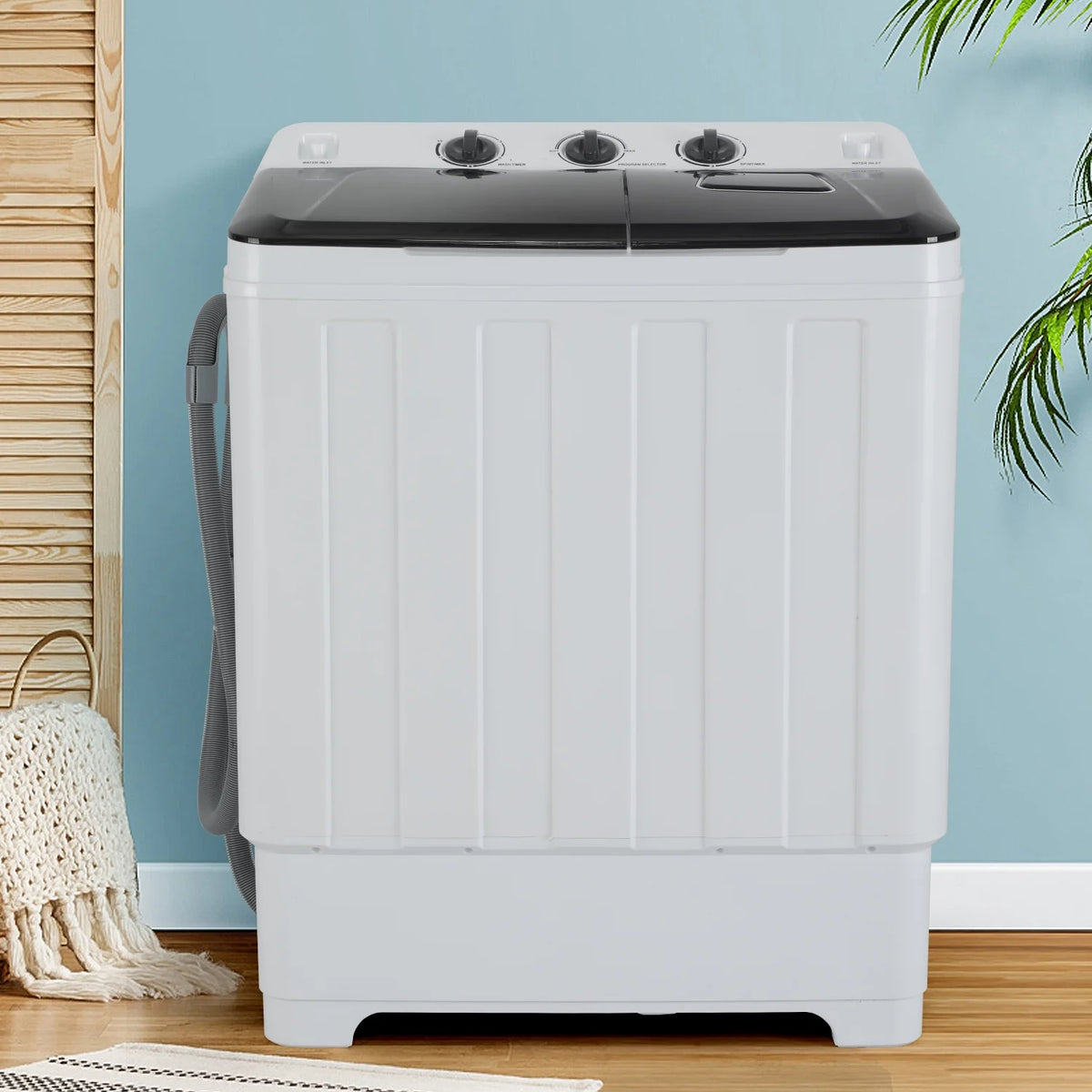 Portable 30LBS Twin Tub Mini Compact Laundry Washer Spinner Combo White Gray P18561
