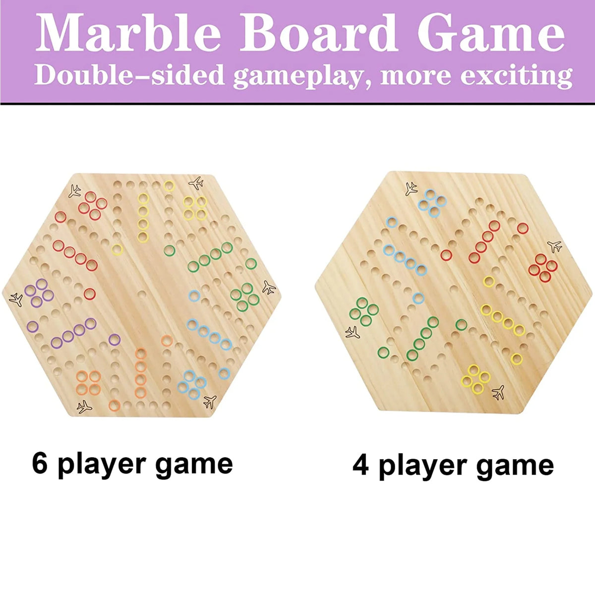 Wahoo Board Game Double Sided Painted Wooden 6 Colors 24 Marbles 6 Dice P26808