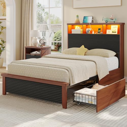 Full Size Wood Bed Frame with 4 Storage Drawers B79234