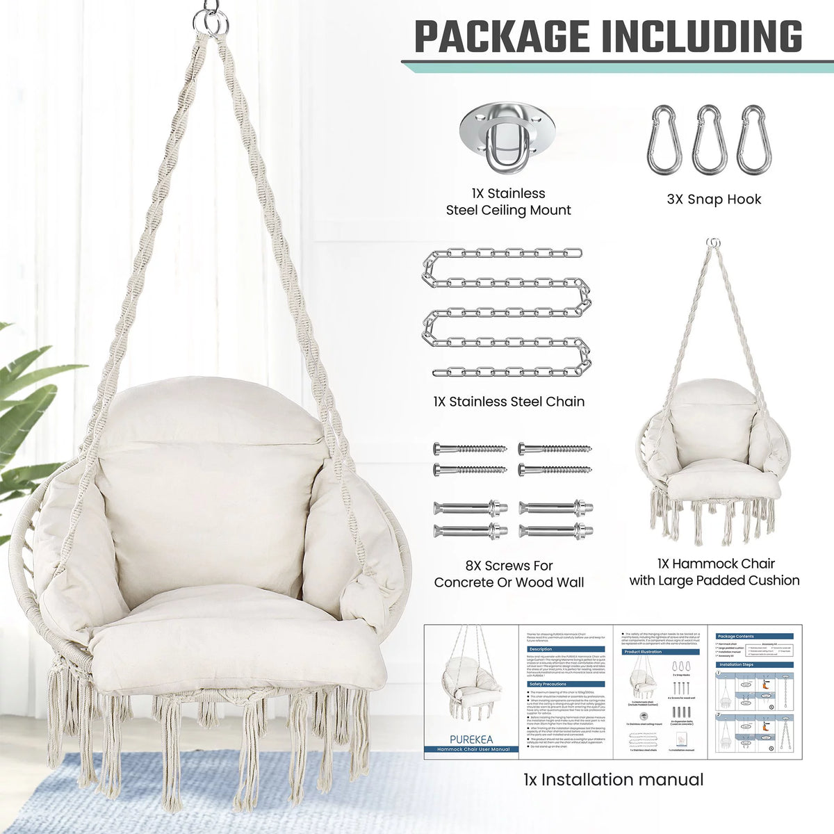 Hanging Hammock Swing Chair with Cushion A740675