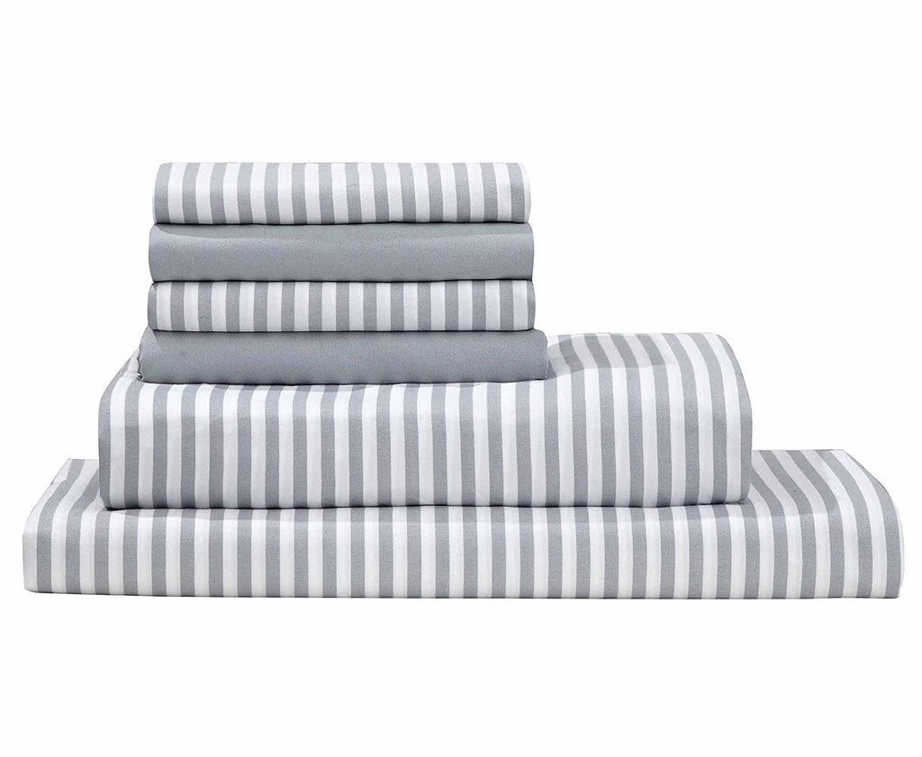 King Size 6 Pc Set Awning Striped Sheets with 2 Bonus Pillowcases G98001