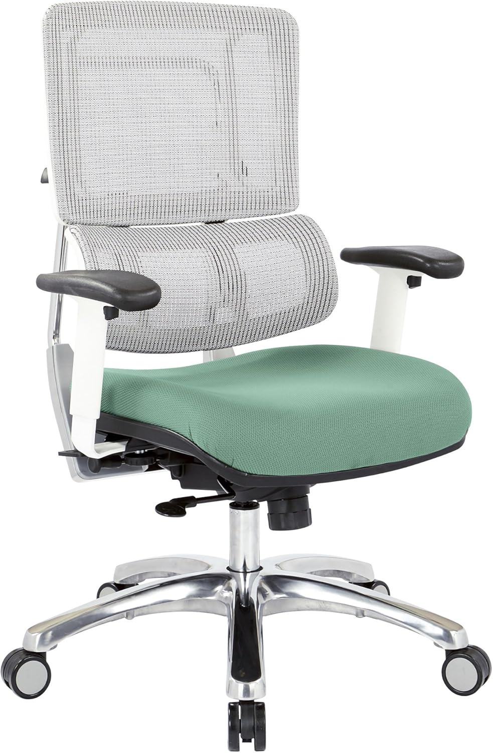 White Vertical Mesh Back and Padded Steel Mesh Seat Managers Chair with Adjustable Arms W786