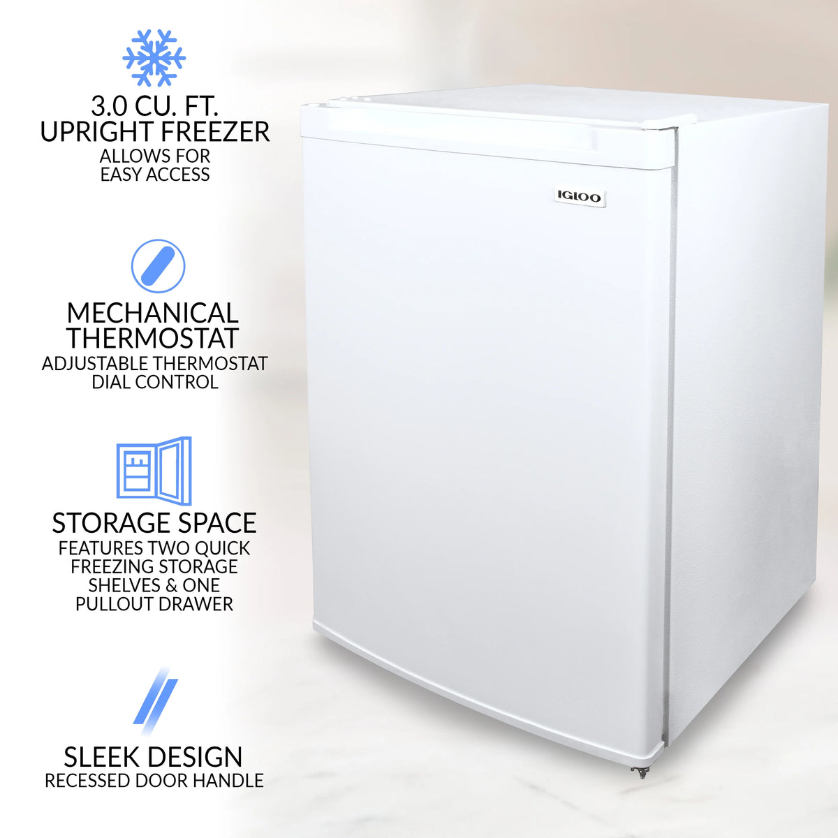 3.0 Cu. Ft. Upright Freezer with 1 Pull Out Drawer F438