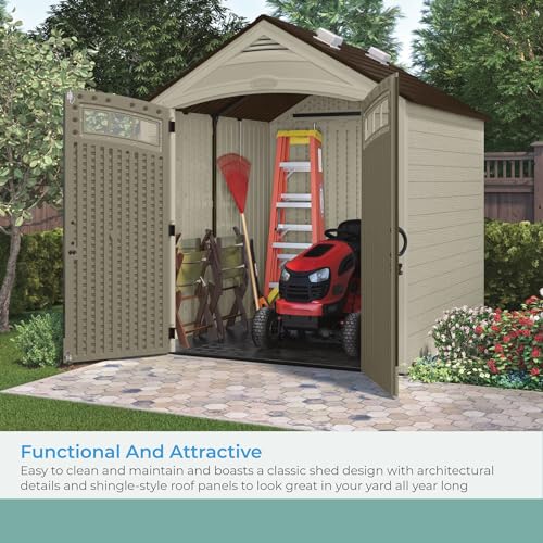 7x7 Storage Shed with Multi-Wall Resin Panels, 4 Skylights, Pad-Lockable Doors, 84" D x 84" W x 98" H G259