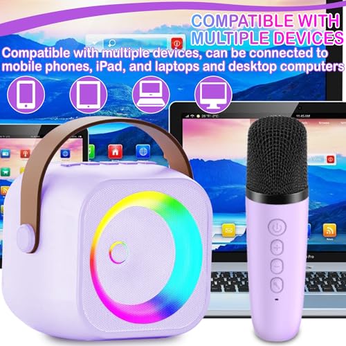 Mini Karaoke Machine with 2 Wireless Microphone & LED Lights Y4876