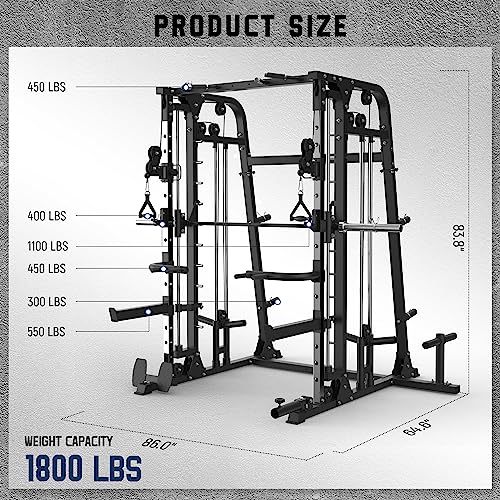 All-in-One Smith Machine Power Cage with Smith Bar and Cable Crossover Machine W7965