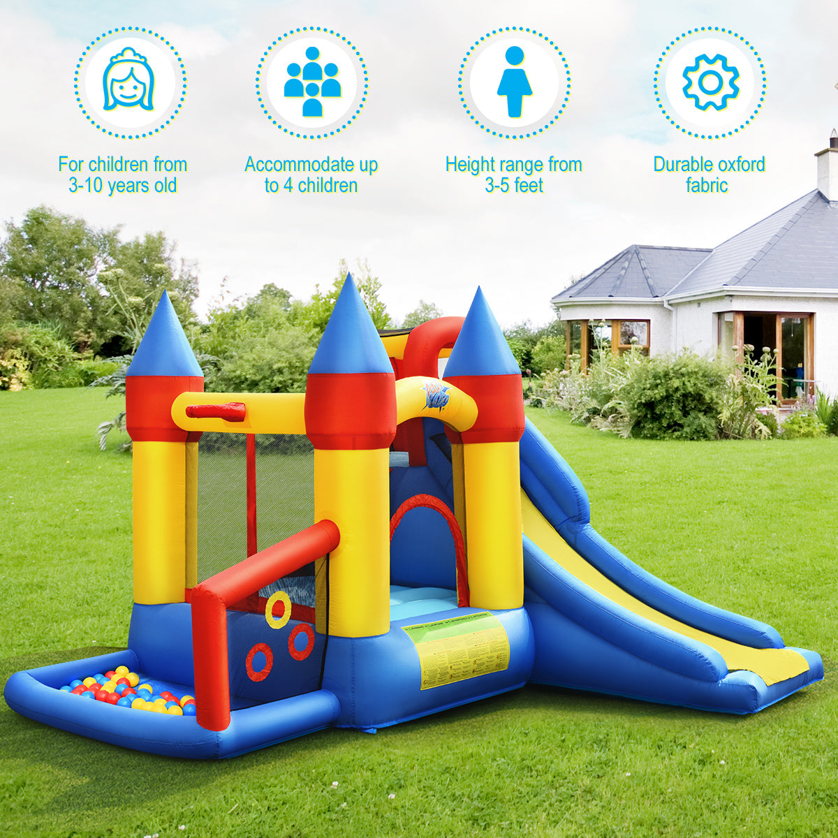 Inflatable Bounce House Slide Bouncer Kids Castle Jumper with Balls & 780W Blower S449