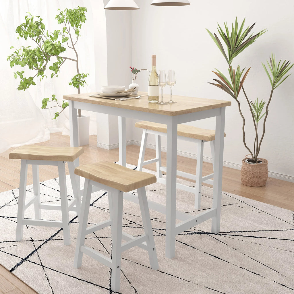 42" 4-Piece Wood Dining Table Set with Bench and 2 Stools H169