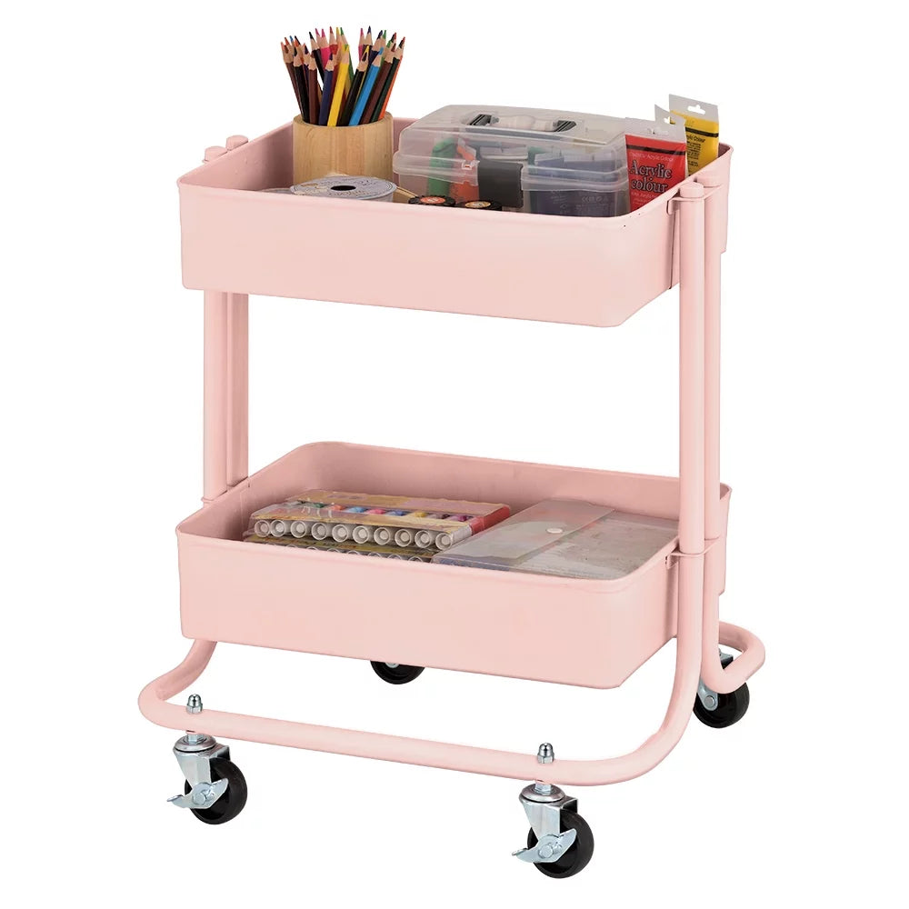 Pink 2-Tier Rolling Utility Cart B390