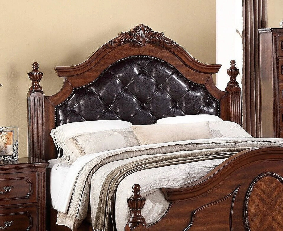 Eastern King Size Bed with Faux Leather Headboard and Footboard Q4308