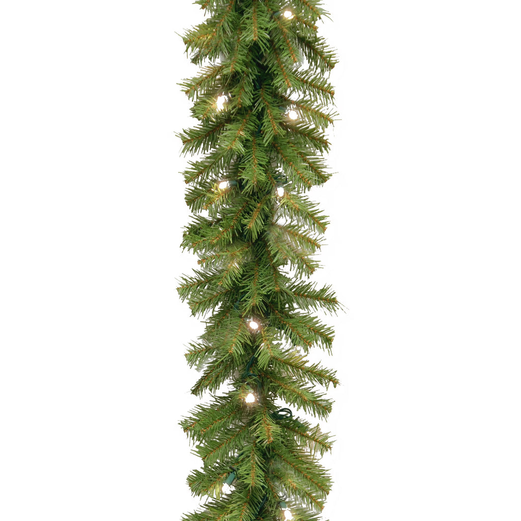 Pre-Lit Artificial Christmas Garland, Green, Norwood Fir, White Lights, 9 Feet H5951