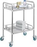 2 Layers Stainless Steel Utility Cart with Silent Locking Wheels G361