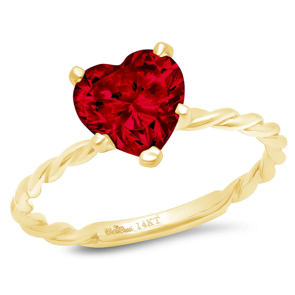 2.0ct Heart Cut Red Natural Garnet 18k Yellow Gold Solitaire Ring T5698