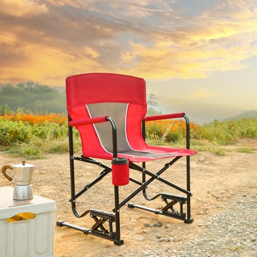 Portable Folding Rocking Camping Chair with Drink Holder, 250 lbs Capacity (Blue) L820124