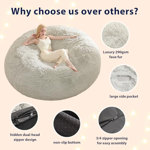 Waterproof Faux Fur 5FT Round Bean Bag Chair Cover with Pocket I303833